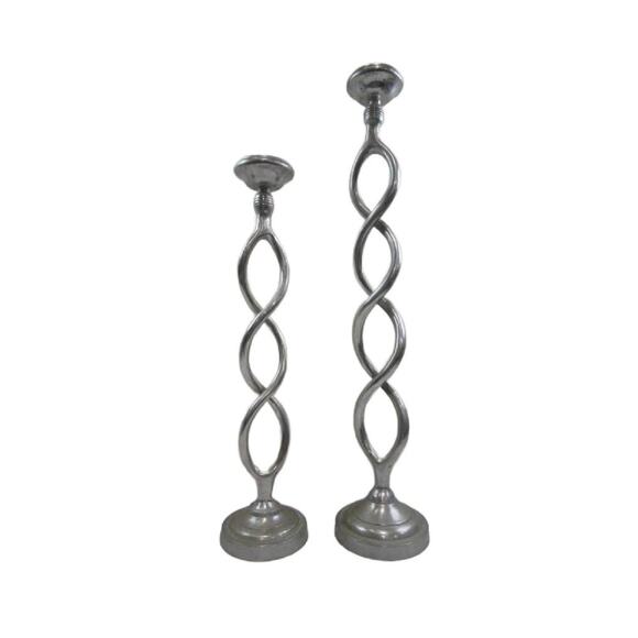 Vintage Silver Cast Metal Twisted Helix Candle Holders, set of 2, 30" Tall - Picture 10 of 10